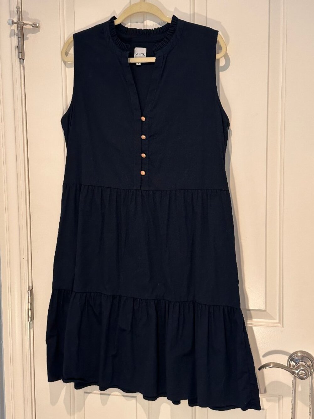 Nic + Zoe Navy ruffle sleeveless dress, Size L